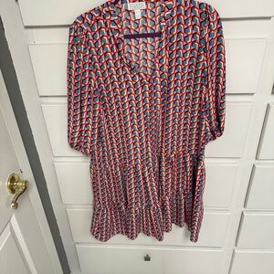 SCAPA Multicolor Geometric V-Neck Tunic Dress